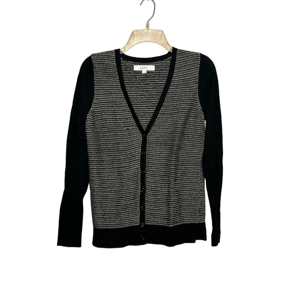 loft women black button front cardigan sz small long sleeve